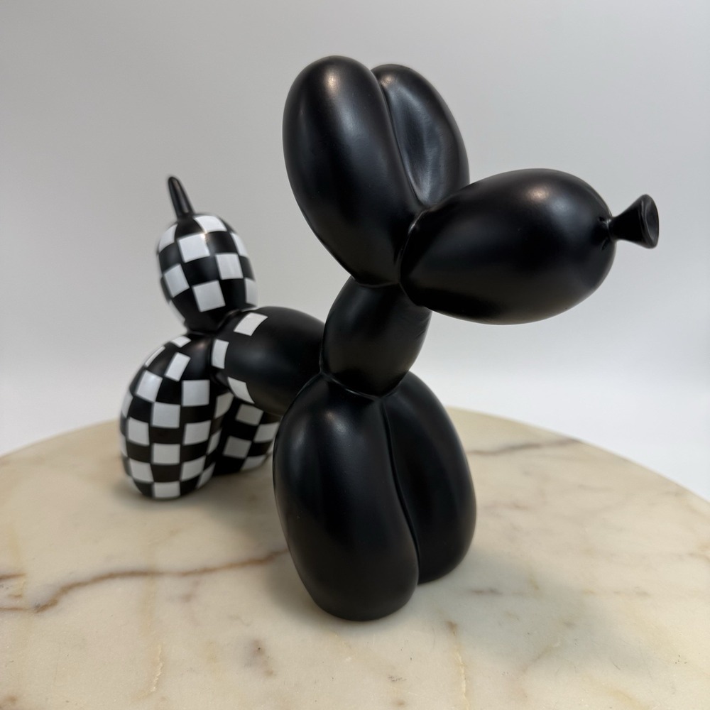 BALLOON DOG Sculpture Black & White Checkered Racing Car Pattern